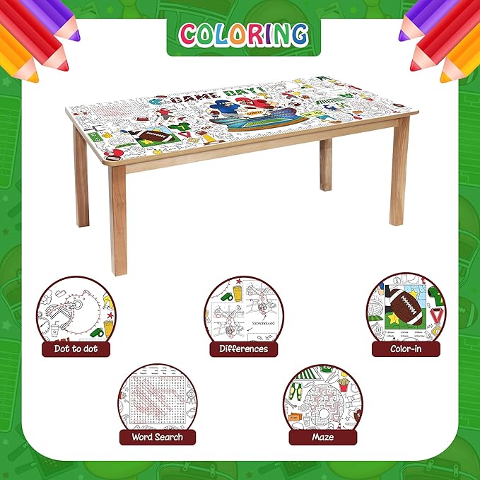 Football Coloring Tablecloth For Kids, Fun 30x72 Inch Poster With Footballs, Helmets, Field Designs, Perfect For Sports Party Games, Game Day Decorations, Classroom Fun, Celebration Supplies