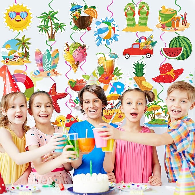 40Pcs Summer Pool Beach Hanging Swirls, Colorful Pool Party Hanging Swirl Decorations Summer Ceiling Hanging Decors for Hawaii Beach Birthday Party Decor Supplies