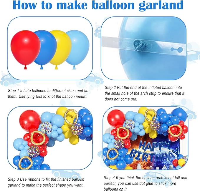 123Pcs Red Yellow Blue Balloons Garland Includes Foil Confetti Mixed Sizes Latex Balloon for Birthday Decorations, Baby Shower, Carnival, Circus, Party Supplies, Backdrop Decor