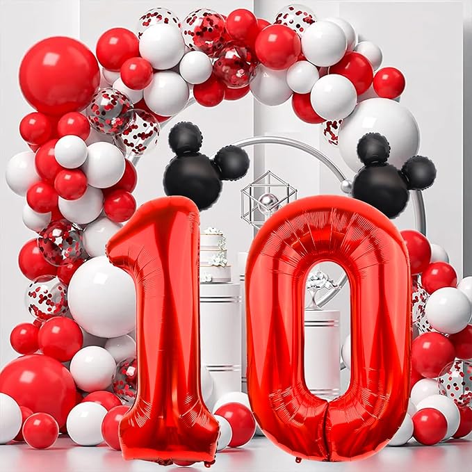 Mouse Number 0 Balloon 40 Inch Red Number 0 Balloon Mini Mouse Head Balloon Black Red Large Numeral Zero Balloon for Mouse Clubhouse Birthday Baby Shower