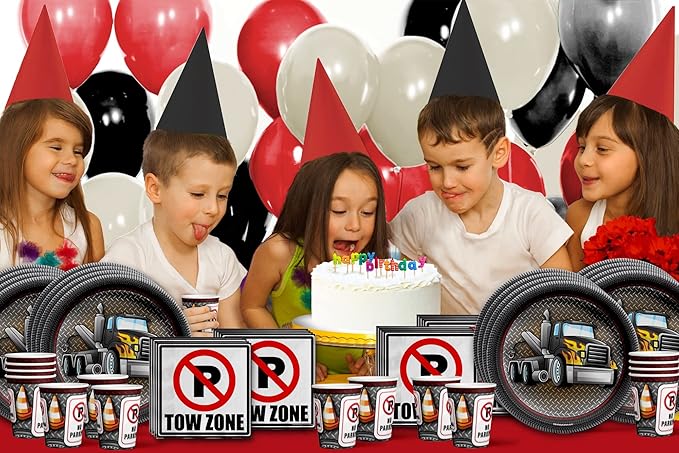 Tow Truck Birthday Party Supplies - Big Truck Birthday Supplies Set Includes Plates, Napkins, and Cups | Tableware Kit for 16