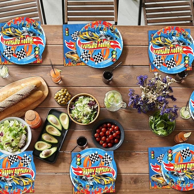 40Pcs Hot Cars Plates and Napkins Hot Cars Party Favors Hot Cars Birthday Party Decorations for Boys Race Car Birthday Party Decorations Serve 20 Guests