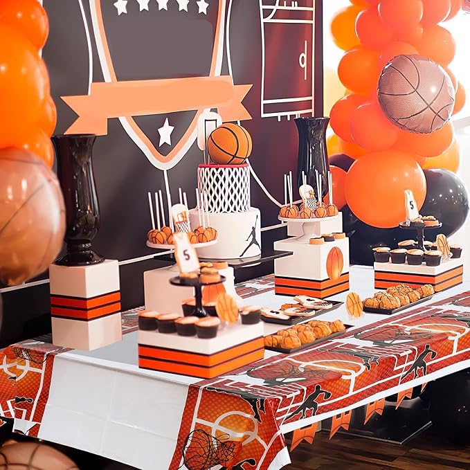 2-Piece Basketball Table Cloths - Plastic Table Cover, Disposable Basketball Theme Party Supplies for Kids Adult Birthday March Madness Party Decorations 180 * 108 cm