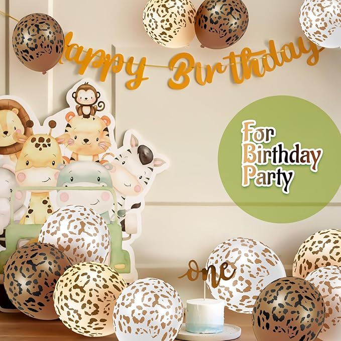 Gejoy 36 Pcs Cheetah Balloons Leopard Print Balloons 12 Inch Spots Latex Leopard Jungle Animal Decorations for Cheetah Zoo Theme Birthday Party Supplies (Brown)
