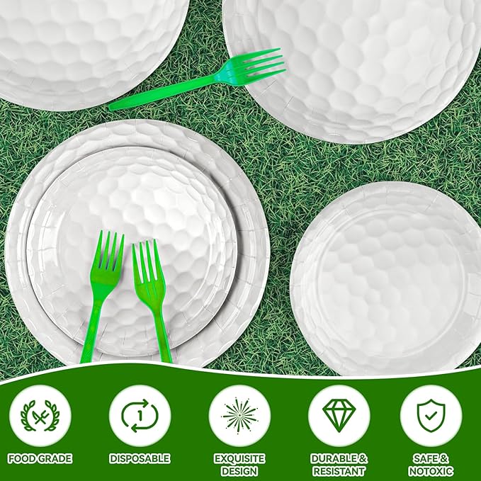 96 Pcs Golf Party Decorations, Golf Party Supplies Bundle Golf Plates, Napkins, Forks, Golf Birthday Decorations Serves 24