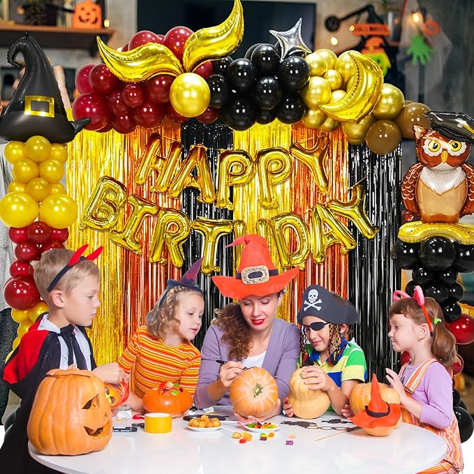 Magical Wizard School Theme Birthday Party Decorations Supplies, Burgundy Black Gold Balloon Garland Arch Kit Birthday Banner Kit for Boys Girls Baby Shower-247 Pcs