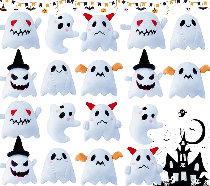 18Pcs Halloween Plush Toys,Cute Ghost Plush,Halloween Stuffed Animals,Party Favors Treat Bag Stuffers for Kids (White Ghost)