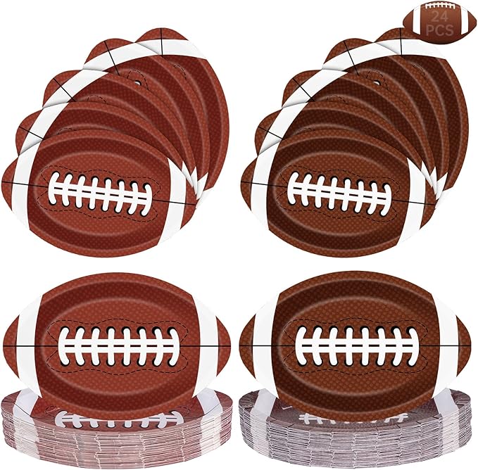 24 Pcs Football Plates - Rugby Shape Design Paper Plate, Disposable Dinner Dessert Paper Plates Tableware Set for Football Party Supplies Birthday Game day Tailgate Party Decorations Table Decor