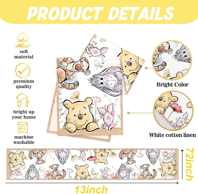 Winnie Baby Shower Decorations, The Pooh Birthday Party Decor, Winnie Tablecloth,Tablecloth Oh Baby Gender Reveal Birthday Party Supplies for Kids Boys Girls, Neutral Gender Reveal Decor