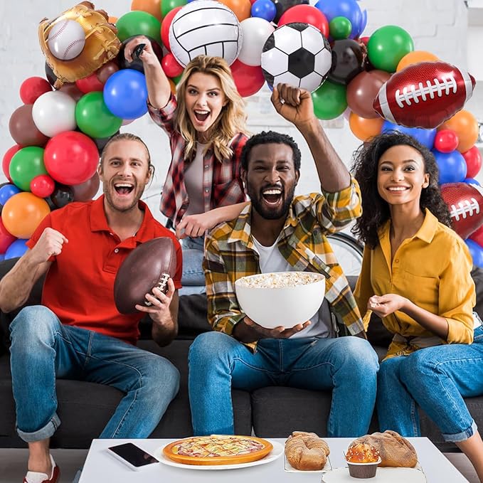 Winrayk 130Pcs Sports Birthday Party Decorations Supplies Sports Balloon Arch Backdrop Tablecloth Football Soccer Baseball Glove Basketball Volleyball Balloon Kid Sport Themed Birthday Party Supplies