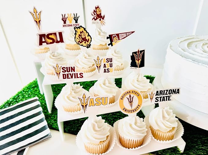 Arizona State Cupcake Topper Party Supplies for ASU Football, Birthday, Graduation Party Decorations (24 Pieces) (Arizona State Sun Devils)