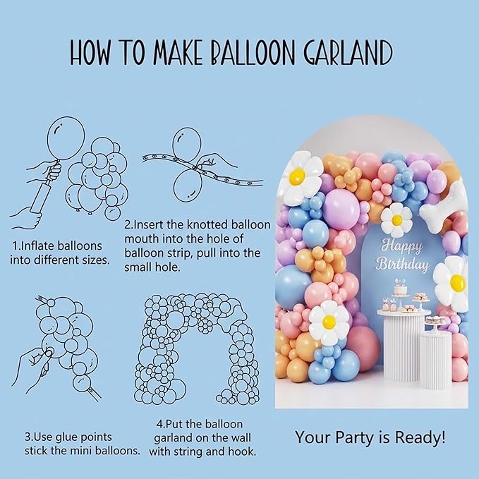 107Pcs Pastel Puppy Birthday Decorations for Girls, Macaron Pink Purple Blue Balloon Garland Arch Kit with Daisy Flower and Dog Bone Foil Balloons for Kids Pets Theme Party, Baby Shower Supplies