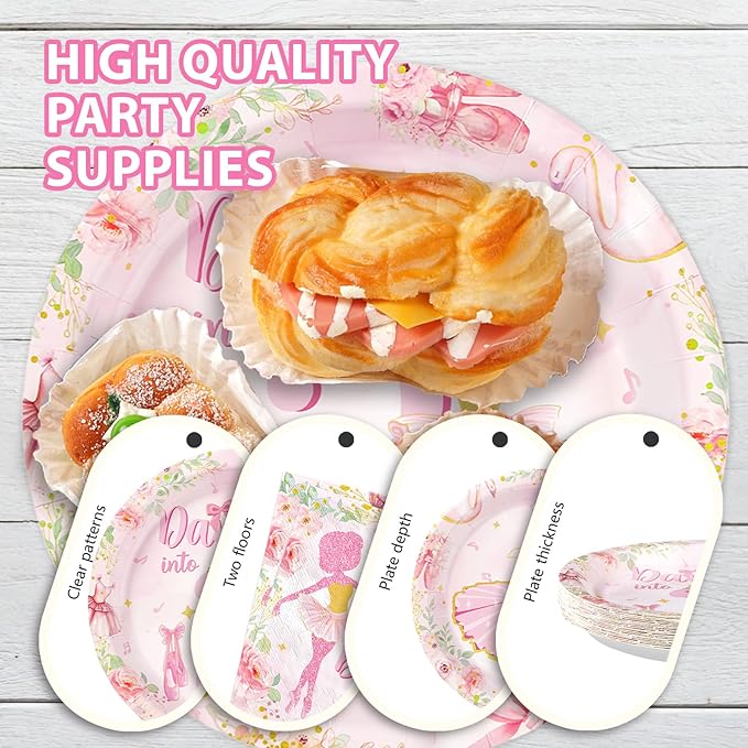 96Pcs Ballerina 3rd Birthday Decorations Cute Ballet 3rd Birthday Plates and Napkins Tableware Sets Ballerina Theme Party Decorations Favors for Girls Ballet Dancing Dancer Party Supplies Serves 24