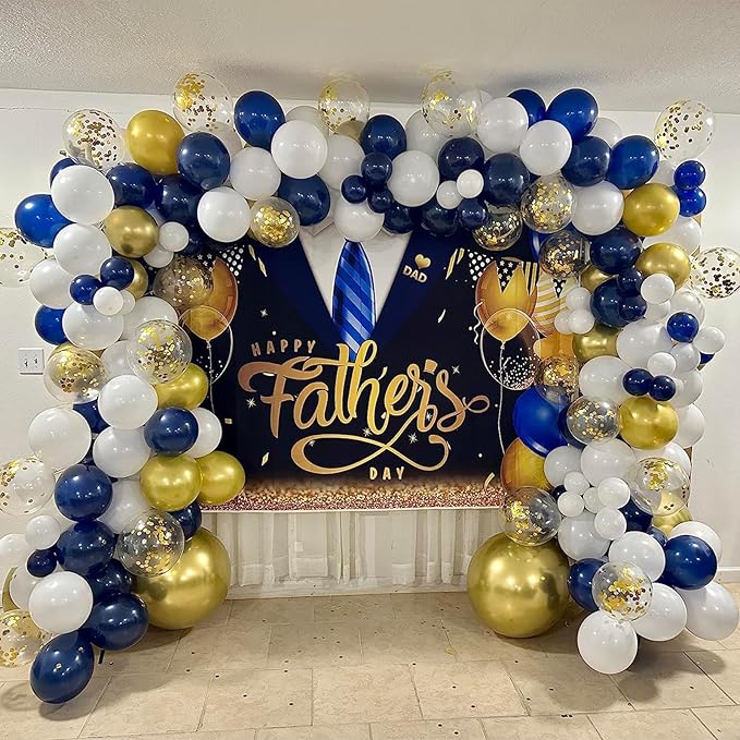 Navy Blue and Gold Balloons, 60 Packs 12 inch Navy Blue and Metallic Chrome Gold Confetti Balloons with Ribbons for Birthday, Baby Shower, Graduation, Eid Ramadan Decoration