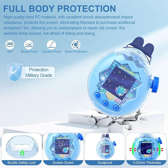 for Tamagotchi Paradise Clear Case and Replacement Lid Set, Ideal for DIY Fans, Collectors and Display, for Paradise Tamagotchi Accessories, with Lanyard (No Device/Film)