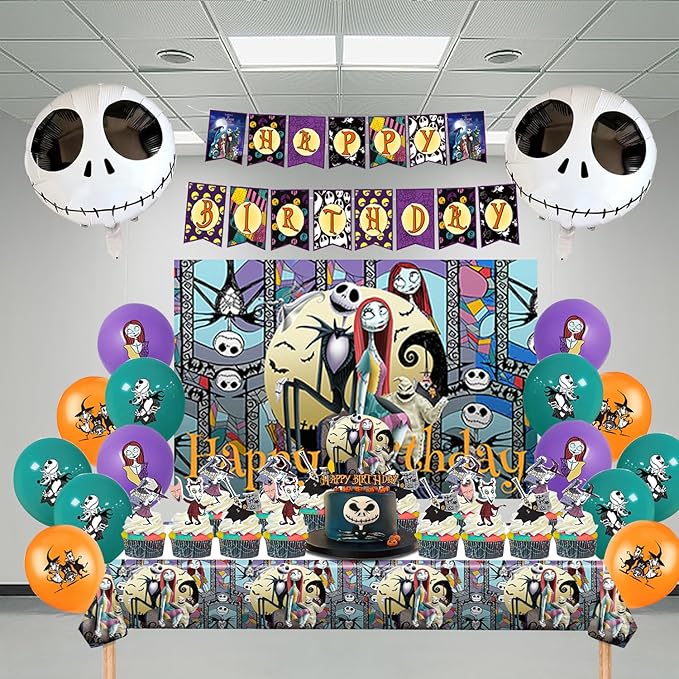 Birthday Party Decorations, Magical Wizard Pirate Halloween Horror Night Themed Party Supplies - Happy Birthday Banner, Balloons, Backdrop, Tablecloth, Cake Inserts Set-Gold