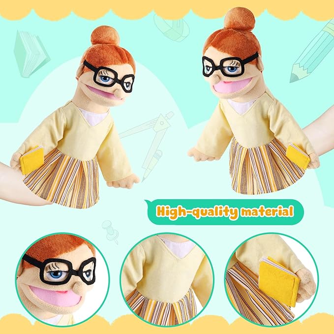 Role Play Hand Puppets Hand Plush Chef Doctor Fireman Pirate Detective Athlete Nurse Worker Hand Puppet Toys Puppets for Kids Storytelling Imaginative Pretend Play Teaching Preschool(Teacher)