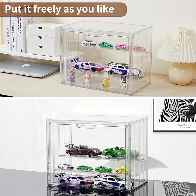 4 Pack Display Case for Collectibles 4 Layer Updated Adjustable Acrylic Display Case with Magnetic Door Clear Stackable Display Box Hobby Display Cases for Figures
