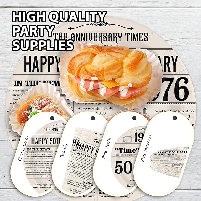 96Pcs 50th Anniversary Party Decor Vintage Back in 1976 Plates and Napkins Black White 50th Disposable Paper Tableware Set for Men Women Wedding Anniversary Birthday Party Supplies Serves 24