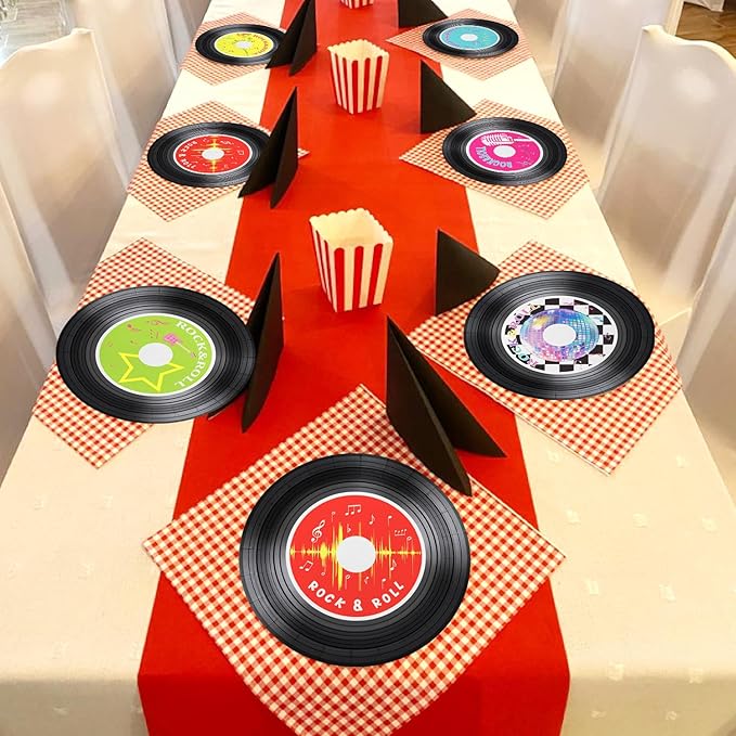 60 Pcs Rock Record CD Plates - 9 inch 1950's Retro Record Disco Plates for Rock Music Birthday Supplies Disco Birthday Party Decorations