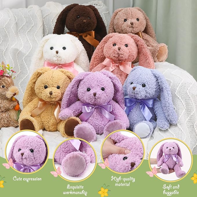 Civaner 7 Pcs Stuffed Animals Bulk 12.5 Inch Cute Soft Animal Plush Toys for Kids Birthday Gifts Baby Shower Party Decorations(Bright Color,Bunny)