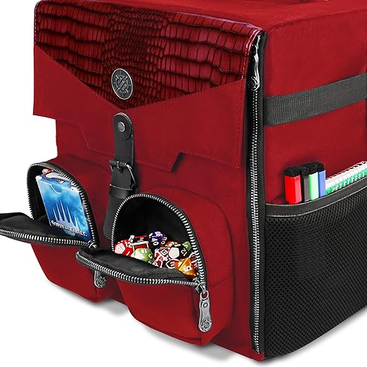ENHANCE Board Game Shoulder Bag - Collector's Edition Board Game Storage with Shoulder Strap and Accessories Pockets for Dice, Cards, More - Reinforced Carrier Protects Tabletop Games (Dragon Red)