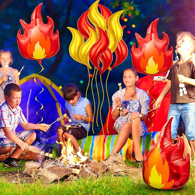 18 Pcs Fire Truck Birthday Party Supplies 32 Inch Fire Balloons Aluminum Firefighter Birthday Decorations 24 Inch Flame Fireman Theme Kids' Party Balloons for Campfire Hunting Decor