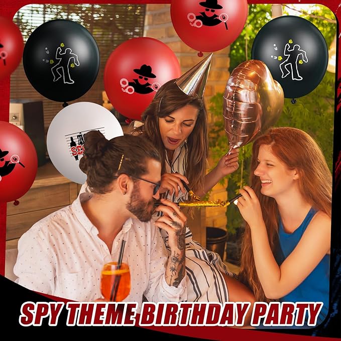 Liliful 60 Pcs Top Secret Spy Theme Balloon Detective Decoration Latex Red and Black Balloons Agent Spy Party Decorations Detective Themed Birthday Party Supplies(Classic)