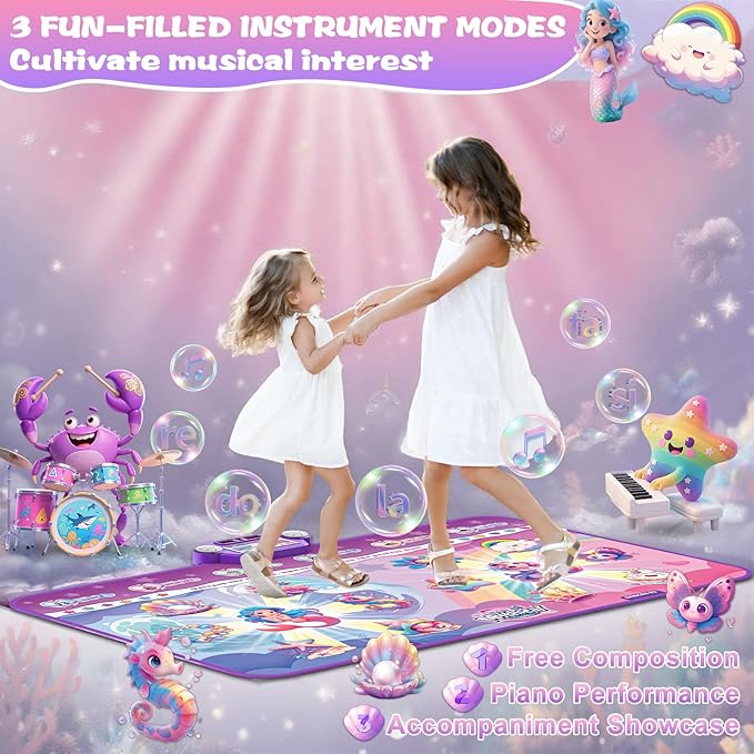 Extra Large Dance Mat for Kids, Rechargeable Bluetooth Dance Mats Toy with Light-up 12 for Girls, Kids Dance Pad Challenge Games Christmas Birthday Gifts Ideas for Kid Ages 3-12
