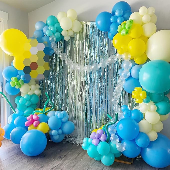 Yellow Blue Clear Balloons 12 Inch 60 Pcs Blue Cartoon Balloon Teal Blue and Yellow Party Latex Balloons Transparent for Kids Birthday Ocean Baby Shower Party Decorations