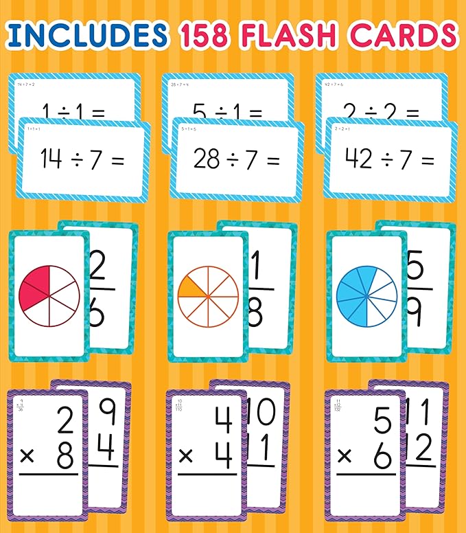 Carson Dellosa Education Division, Fractions, and Multiplication Flash Cards, 3 Sets of Flashcards, Math Games for Kids 8-12, 3rd Grade Mathematics Practice and Up