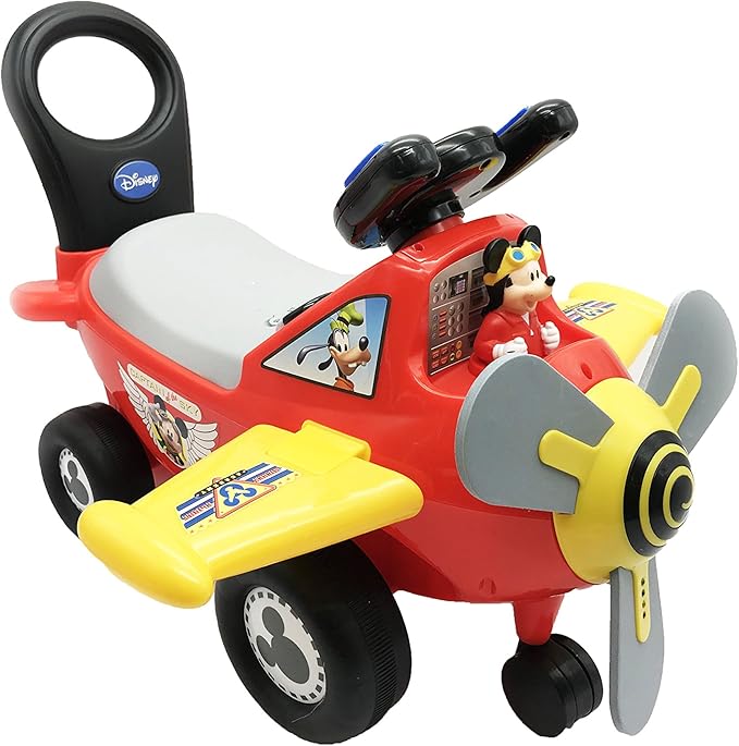 Kiddieland Disney Mickey Mouse Plane Ride-On for Toddlers with Lights & Sounds, Moving Mickey, Rotating Propeller, Batteries Included, 21.5 x 17.25 x 18 in