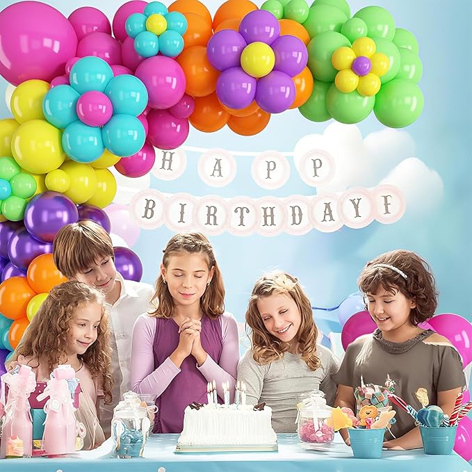 Magic Balloon Garland 161 Pcs Assorted Colors Latex Balloons Arch Kit Hot Pink Orange Yellow Green Purple Blue Long Colorful Balloon for Kids Fiesta Neon Summer Baby Shower Birthday Party Decor