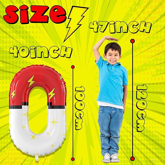 40 Inch Red White Cartoon Theme Number Balloons Large Birthday Party Number Balloons Cartoon Animation for Kids Birthday Party Decoration Supplies (Number 0)