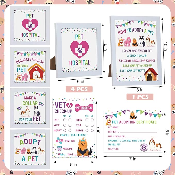 Spiareal 155 Pcs Adopt a Pet Party Favors Dog Puppy Adoption Station Package Adoption Certificates Supplies Make a Collar for Your Puppy Decorate a House for Your Pet and More for Dog Birthday Party