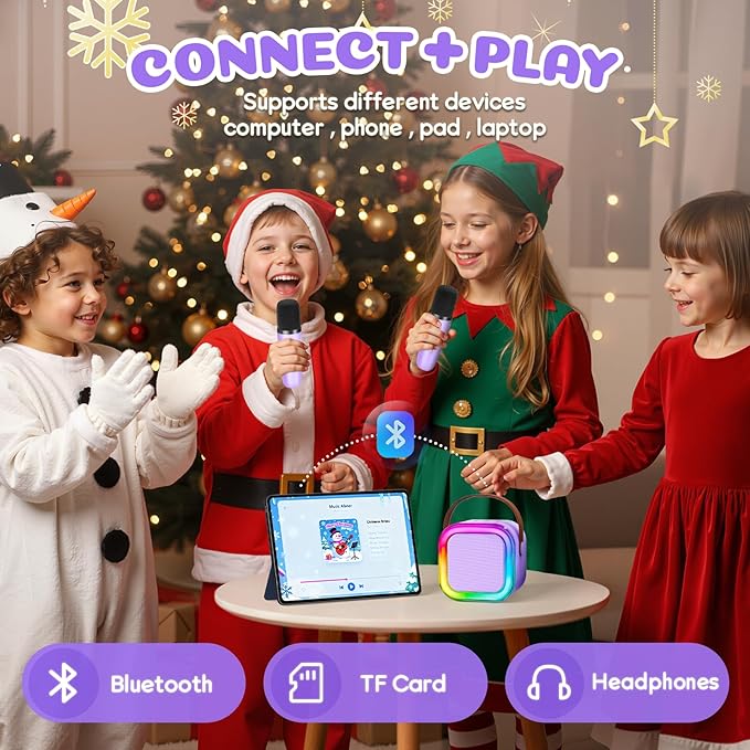 Mini Karaoke Machine for Kids, 2026 TOP Toys Birthday Gifts Ideas for Girls Ages 4, 5, 6, 7, 8, 9, 10, 12+ Years Old, Portable MP3 Player with 2 Wireless Mics for Family Home Party