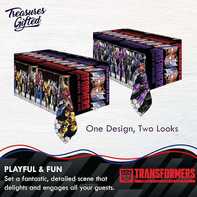 Treasures Gifted Officially Licensed Transformers Birthday Party Supplies - Pack of 1 Tablecloth for Birthday 54 x 108 Inches - Transformers Party Supplies - Disposable Plastic Table Cloth Cover