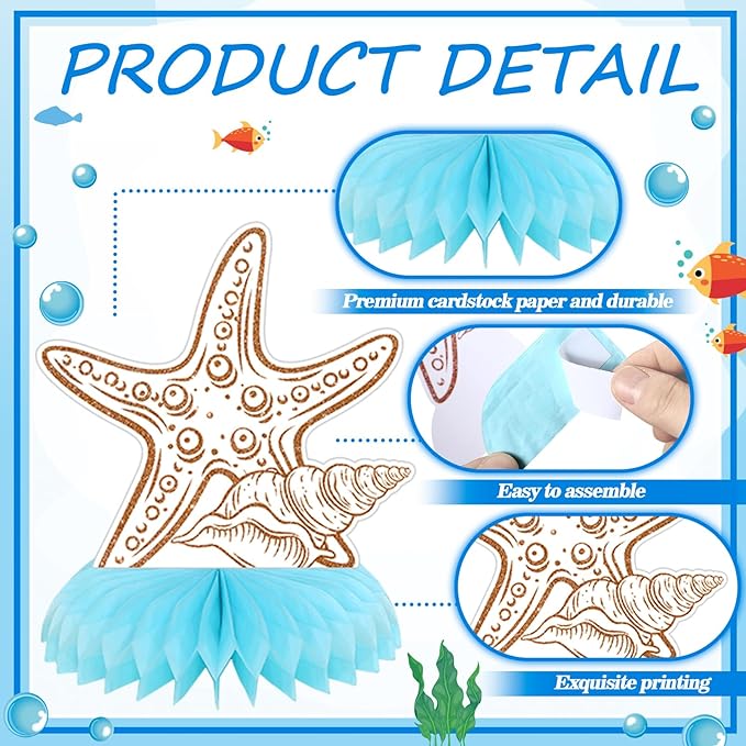 12 Pcs Last Toast on the Coast Party Decorations Coastal Bachelorette Honeycomb Table Centerpieces Blue Bachelorette Table Topper Decoration for Coast Party Favors Supplies