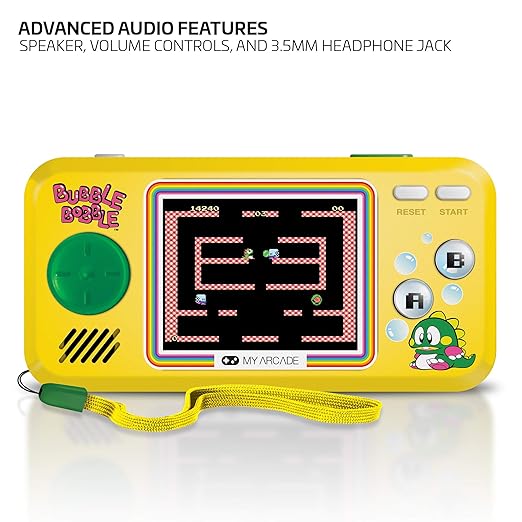 My Arcade Pocket Player Handheld Game Console: 3 Built in Games, Bubble Bobble 1 & 2, Rainbow Islands, Collectible, Full Color Display, Speaker, Volume Controls, Headphone Jack, Battery or Micro USB