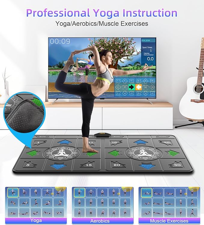 FWFX Exercise Mat for Home Workouts - Interactive Dance Game Mat Connects to TV, 2-Player Kids Party Interactive Games, Active Sports & Yoga Mat for Adults & Family Fitness, Fun Gift (Gray)