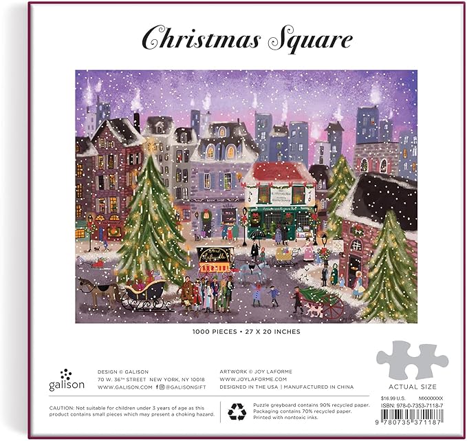 Galison Christmas Square 1000 Piece Puzzle in Square Box from Galison - Holiday Puzzle for Adults with Beautiful Artwork from Joy Laforme, Thick and Sturdy Pieces, Perfect