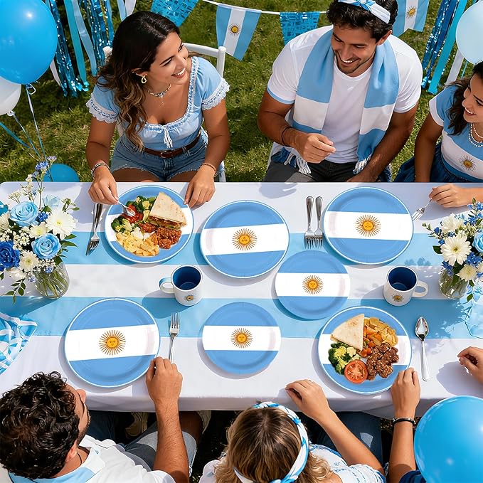 96Pcs Argentina Flag Party Supplies Argentinie Flag Birthday Plates and Napkins National Country Tableware Set for School Football Events Patriotic Festival Birthday Party Decor，Serves 24