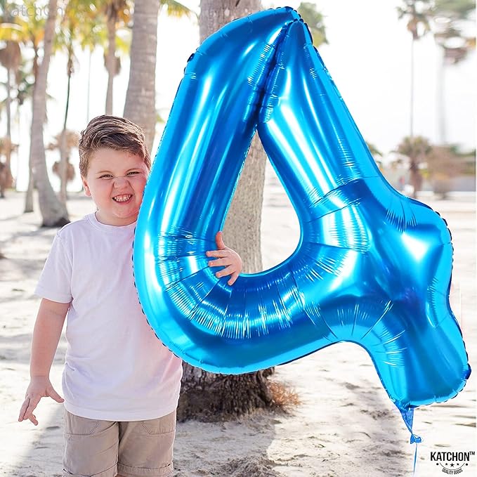 KatchOn, Big Blue Number 4 Balloons - 40 Inch | Blue 4th Birthday Balloons Boy, Fourth Birthday Balloon | 4th Birthday Decorations For Boys | 4 Year Old Balloon for Shark 4th birthday Decorations