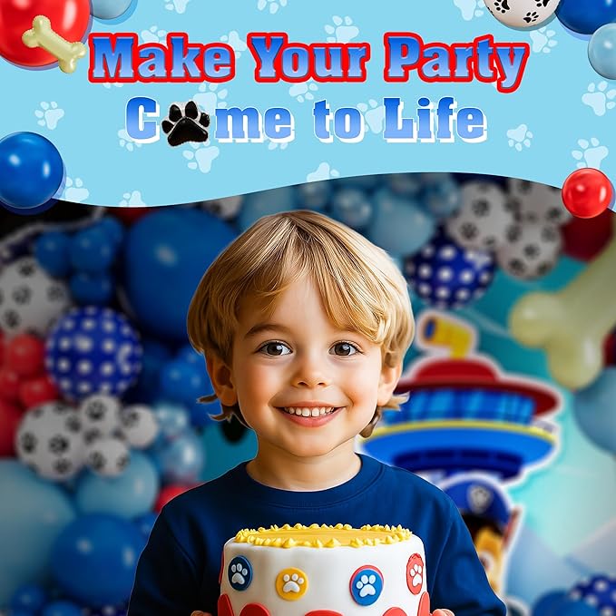 ALL-IN-1 Paw Balloon Arch & Garland Kit with BONUS Dog Bone – Small and Large Red, Dark Blue Paw Balloons – Paw Birthday Party Decorations & Supplies – Boy