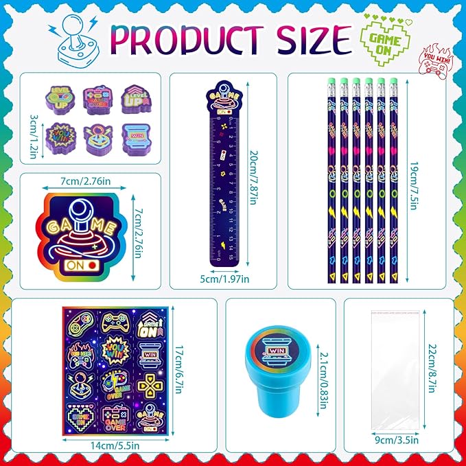 Cholemy 168 Pcs Video Game Party Favors Include Gaming Mini Notebook Gamer Birthday Sticker Pencil Stamper Ruler Eraser for Boy Teen Game Gifts Classroom Rewards Favor Party Supplies Decor (Cool)