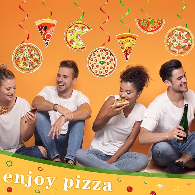 Teling 48 Pcs Pizza Party Decorations Hanging Swirls, Turtle Pizza Theme Birthday Supplies for Adult, Italian Food Party Ceiling Streamers for Classroom & Family Gathering