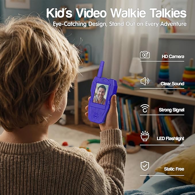 Video Walkie Talkies for Kids 2 Pack, Long Range Camera Voice Changing Two Way Radios Walkie Talkies Toys for Outdoor Indoor Play Camping Travel Adventure Hiking, Toys Birthday Gifts for Boys Girls