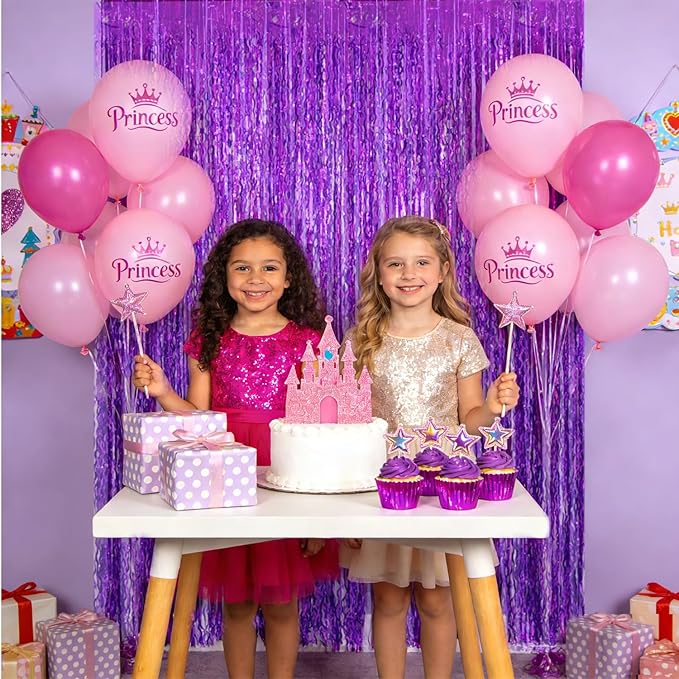 TONIFUL 2Pcs Wavy Purple Door Streamers,Black and Pink Photo Booth Backdrop Metallic Streamers Foil Fringe Curtain for Birthday,New Year,Graduation,Grad,Baby Shower Party Streamers Decoration