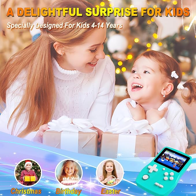 32 Bit Handheld Game for Kids Preloaded 139 Retro Video Games, 3.0'' IPS Screen and Rechargeable Battery Portable Gaming System, Mini Travel Electronic Toy Gifts for Boys Girls (Cyan)