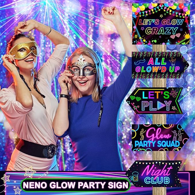 Gueevin 20 Pcs Party Supplies Decorations Home Sign Cutouts for Party Decorations Supplies(Glow in The Dark)